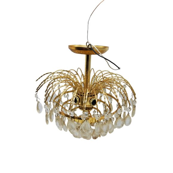 vintage 1970s luminaire chrystal and brass 4 light waterfall chandelier - Picture 4 of 4